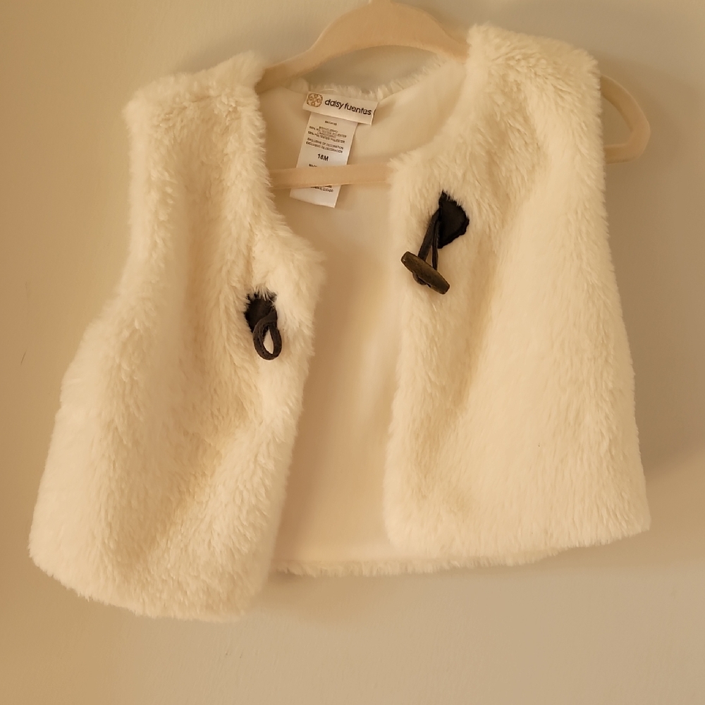 Daisy Fuentes Ivory Faux Fur Vest with Toggle Accents